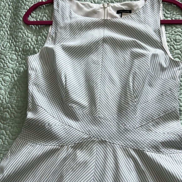 Ann Taylor fit and flare dress blue and white stripe. - Picture 2 of 8